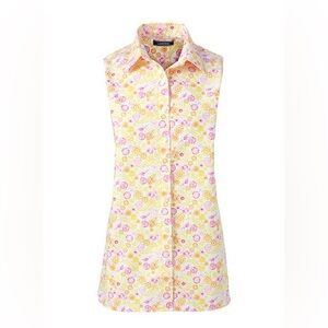 Lands' End No Iron Supima Yellow and Pink Floral Sleeveless Blouse
